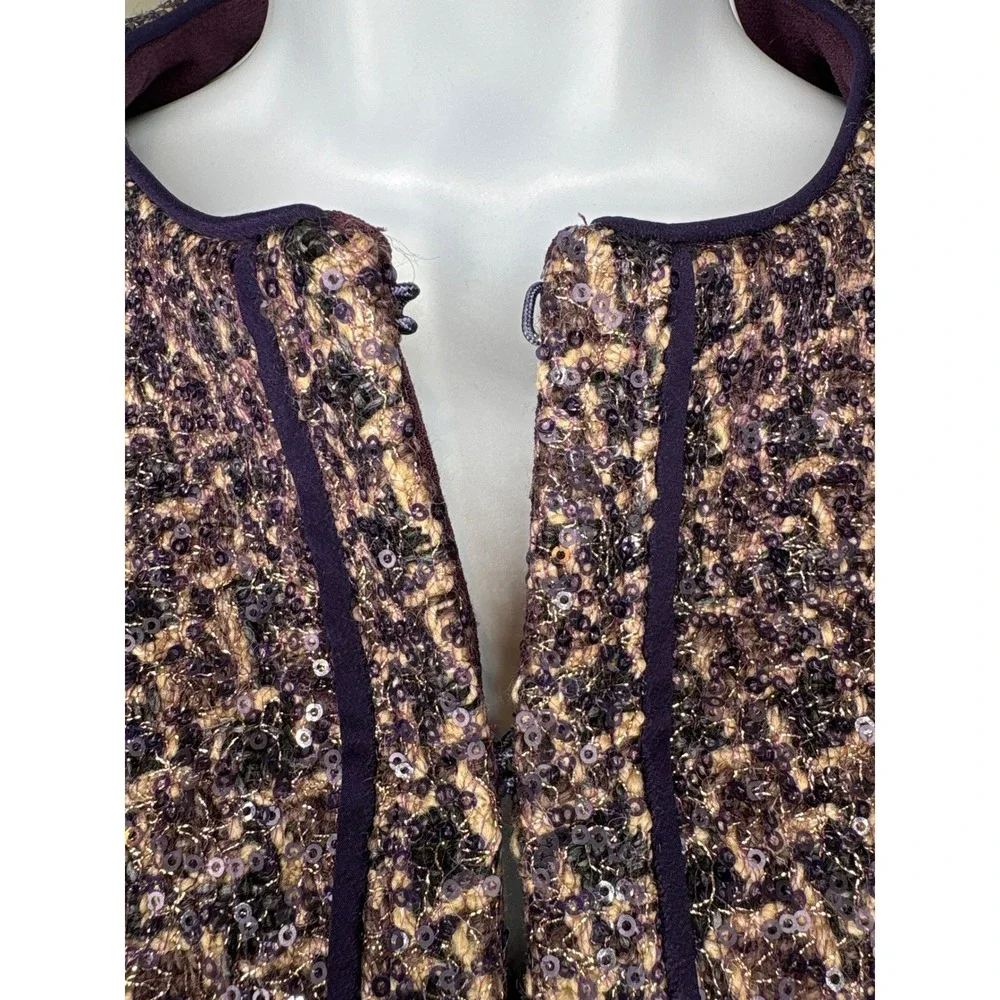 Tory Burch Womens Purple Sequin Metallic Tweed Cropped Jacket Sz 0 Career Preppy